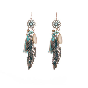 Vintage Fringe Leaf with Stone Earrings For Women